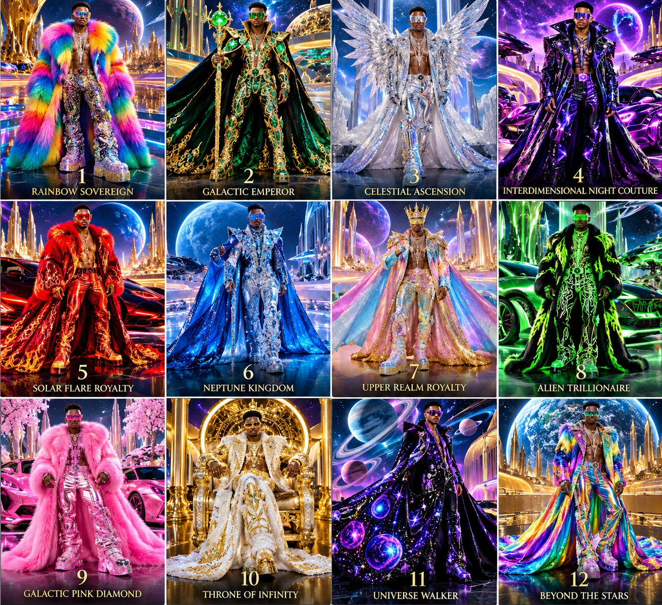 Twelve cosmic royalty looks, from Rainbow Sovereign to Beyond the Stars