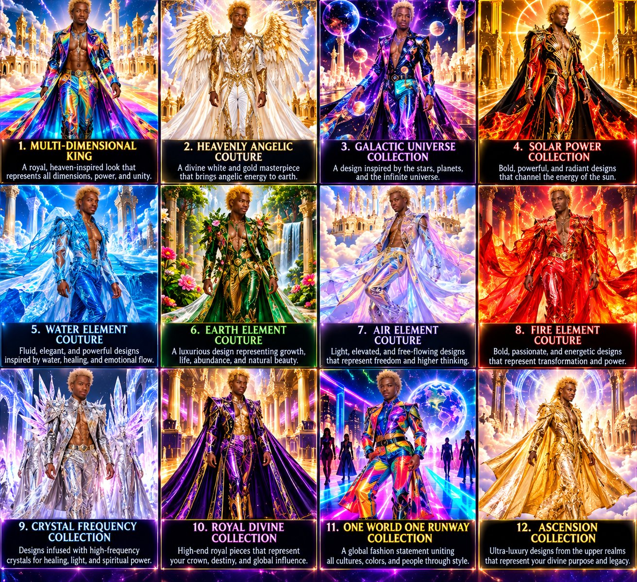 Twelve couture looks, from Multi-Dimensional King to Ascension
