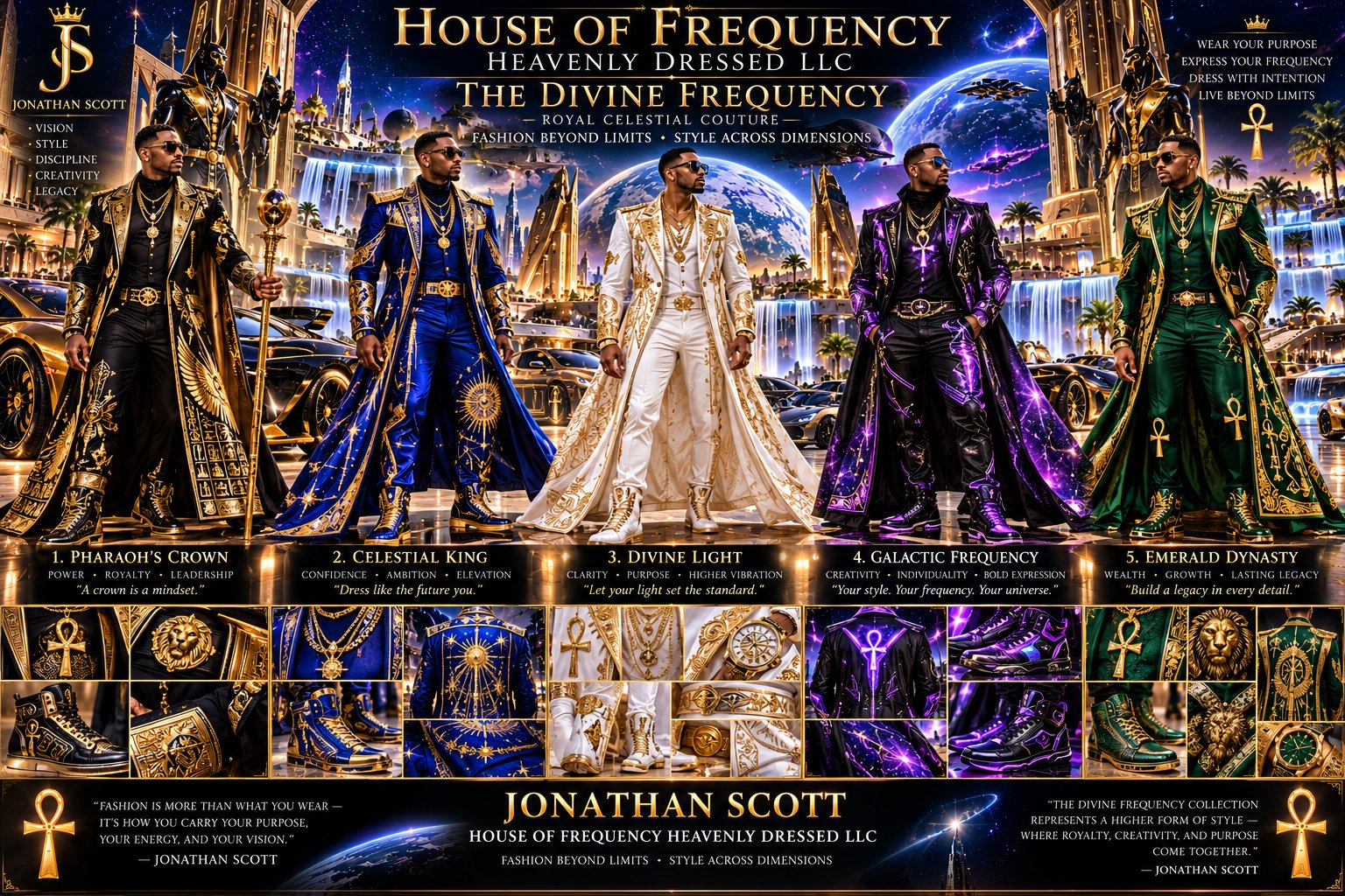 The Divine Frequency collection, five royal celestial couture looks