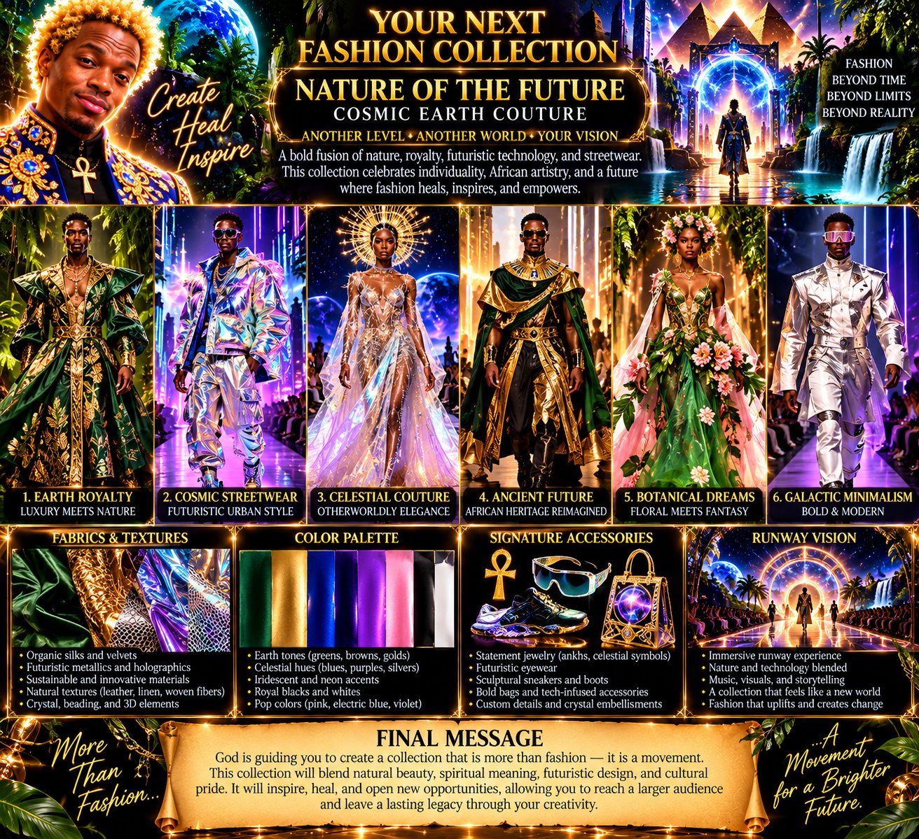 Nature of the Future: six cosmic earth couture looks, from Earth Royalty to Galactic Minimalism