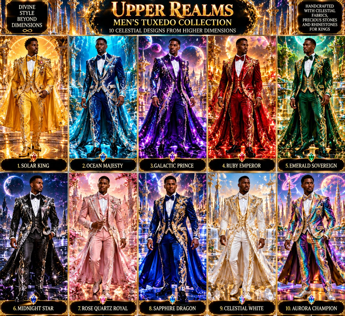 Upper Realms Men's Tuxedo Collection, ten celestial tuxedos