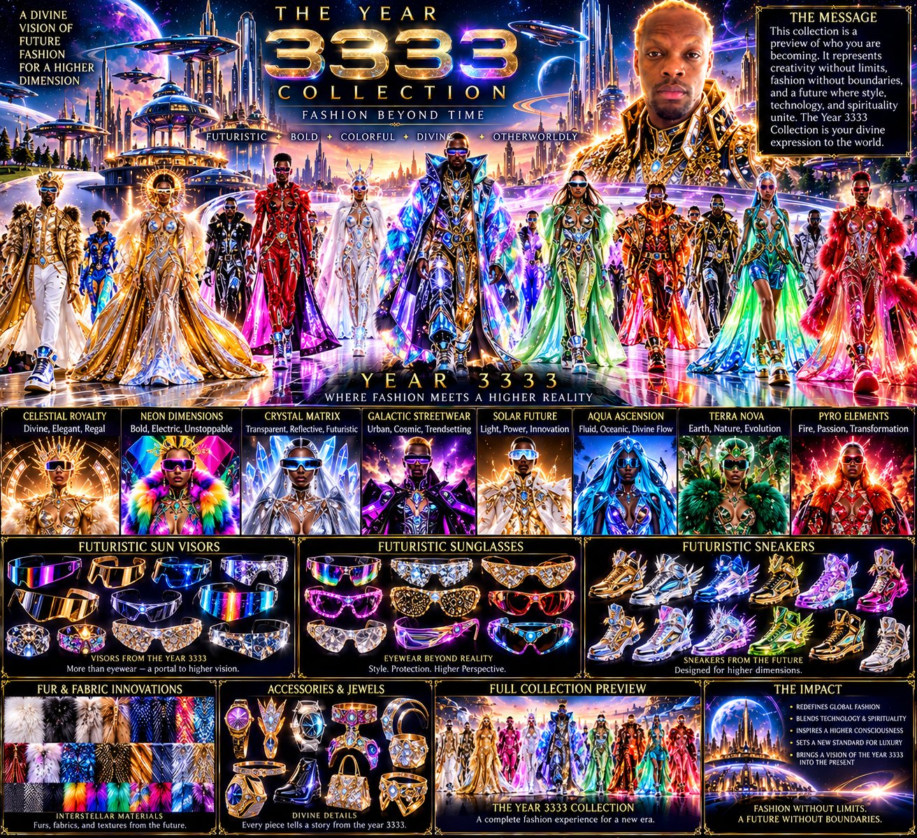 The Year 3333 Collection: runway looks, visors, sunglasses, sneakers, and jewels